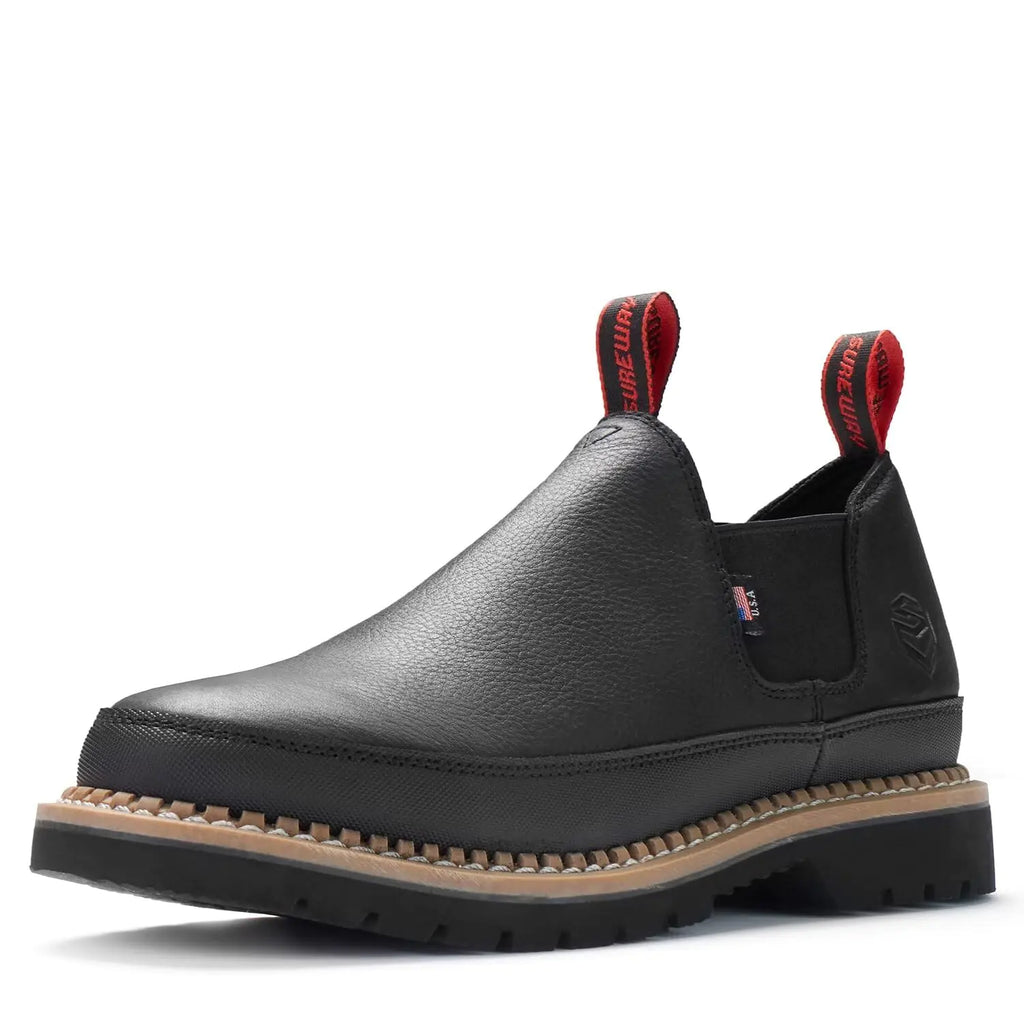 SUREWAY Mens Slip On Work Boots-Soft ToeRomeo Slip-on Casual Shoes for MenFull Grain LeatherPull On Industrial Construction Safety Boots/ShoesComfort InsoleRubber SoleOil/Slip ResistantEH Safety