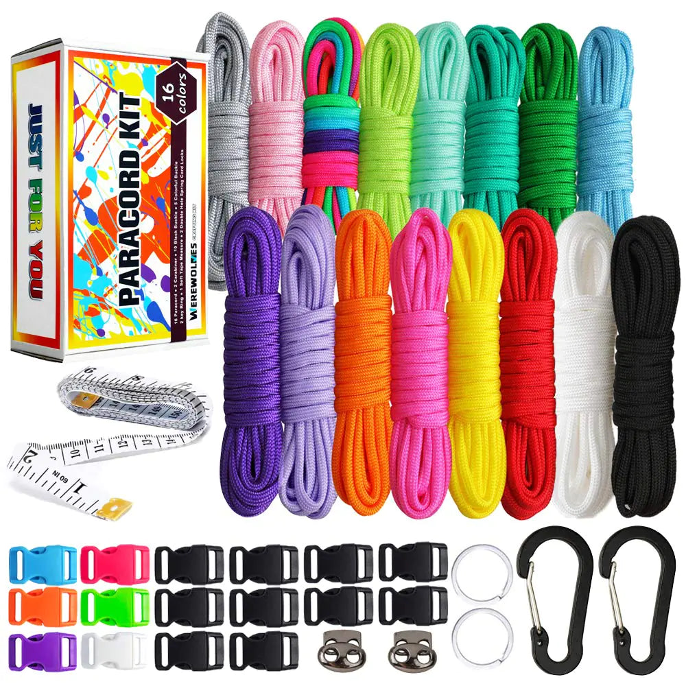 550 Paracord - Survival Paracord Bracelet Crafting Kits Crafting Kits - Parachute Cord with Soft Tape Measure Buckles Carabiner and Key Rings -Multicolor Rope Gift Box