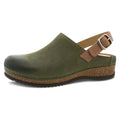 Dansko Womens Merrin Sling-Back Mule Clog - Dual Density Cork/EVA Midsole and Lightweight Rubber Outsole - Durable and Comfortable Ride on Patented Stapled Construction Olive 11.5-12 M US