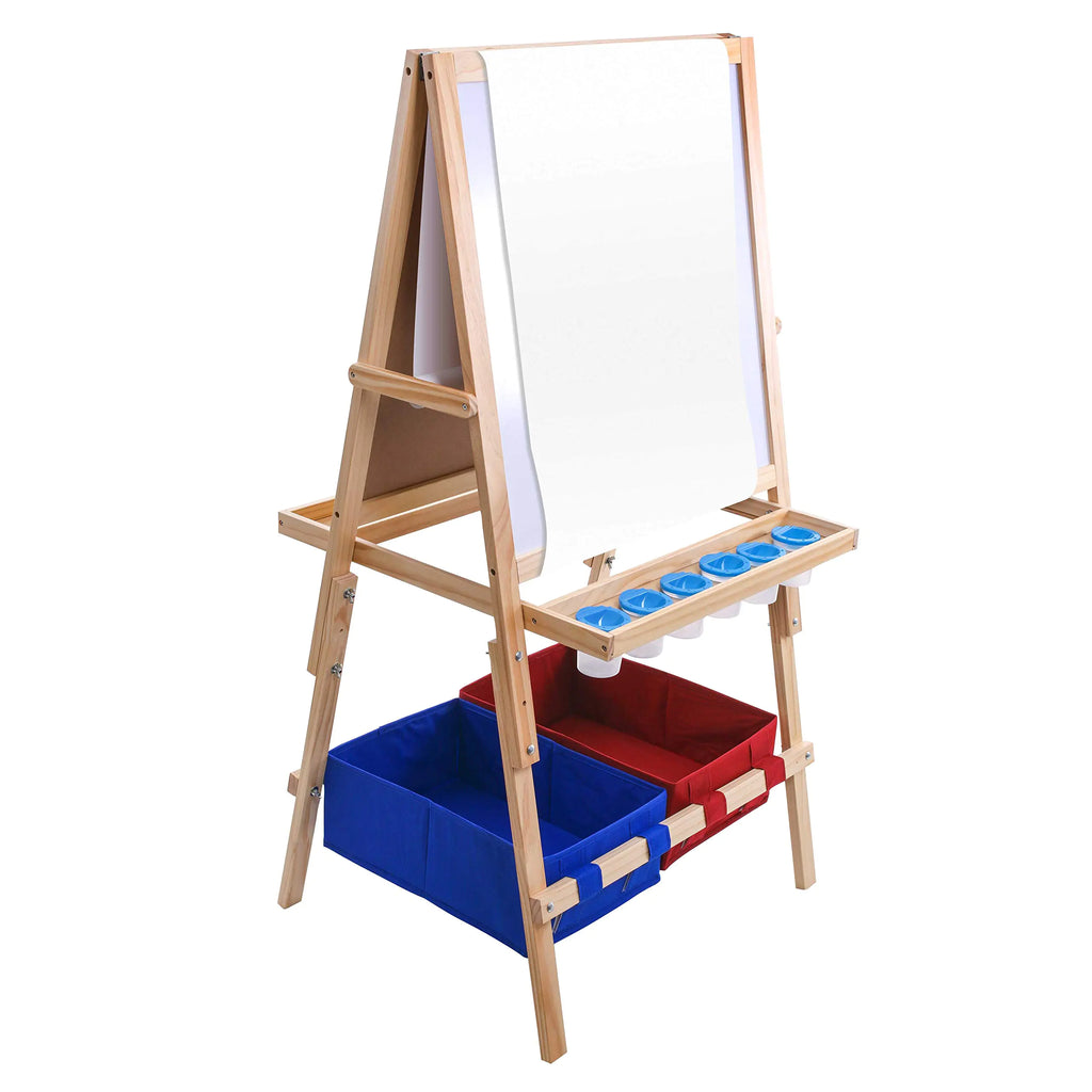 US Art Supply Cardiff Childrens Art Activity Easel with Easel Paper Roll 2 Large Storage Bins and Now 6 No-Spill Childs Paint Cups and Lids