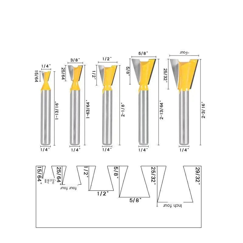 1/4-Inch Tapered Woodworking Router Bit for Joints