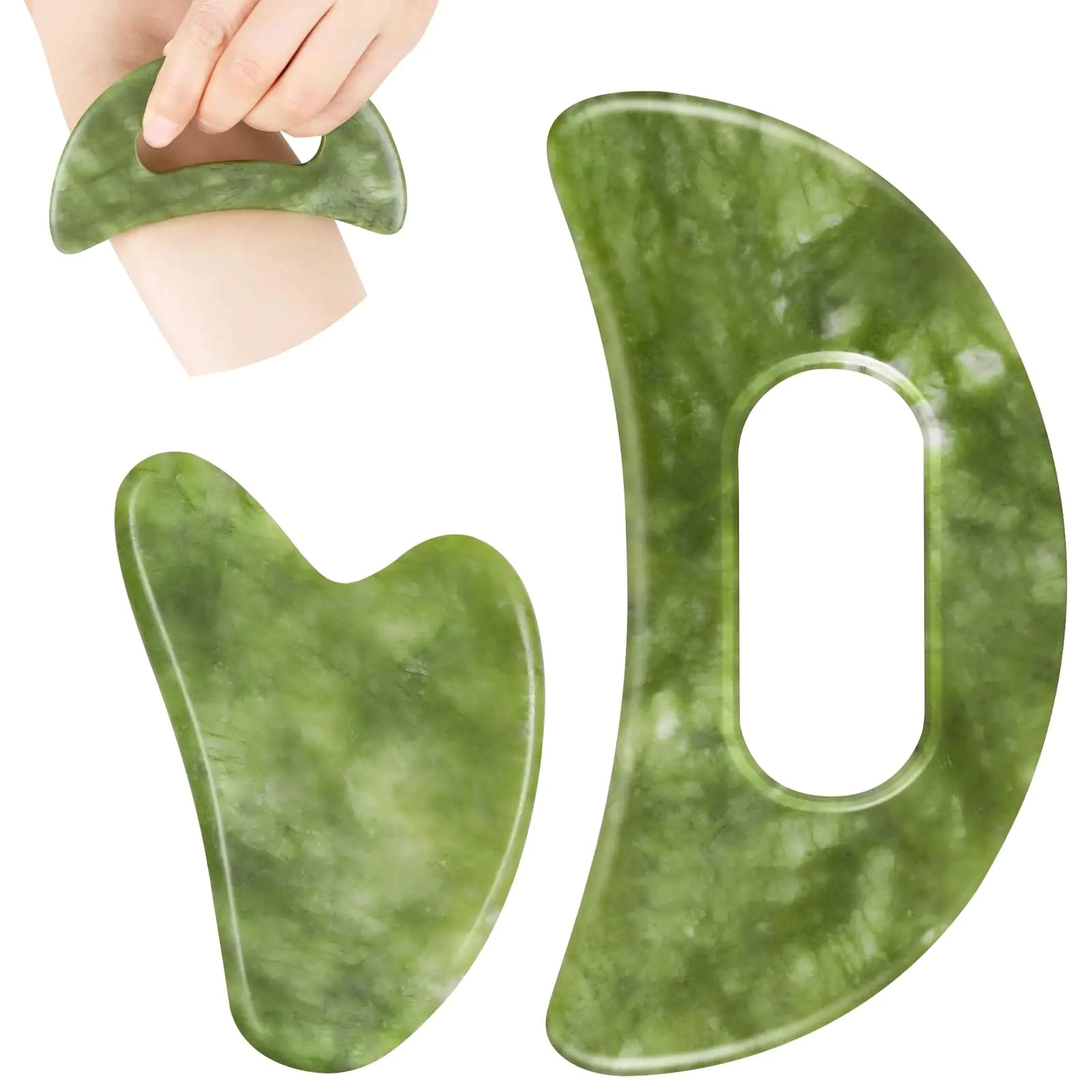 airogym Jade Stone Gua Sha Massage Tool Set Body GuaSha Tool with Handle Muscle Scraping Massage Tools Facial Anti Cellulite Spa Acupuncture Tools for Back Neck Face Leg Massage Lymphatic Drainage