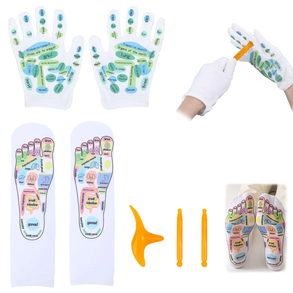 7 Pcs Acupressure Socks with Tools Set Reflexology Socks and Gloves with 3 Massage ToolsStress Relief Socks Reflexology Tools for Hand and Foot MassageBirthday Thanksgiving Gifts for Men and Women