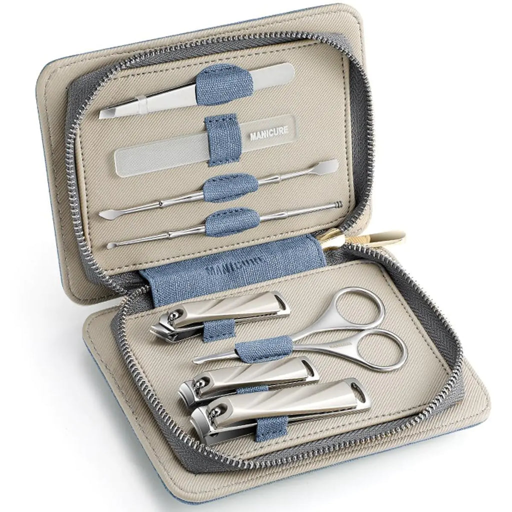 HAPPITON Manicure Pedicure Set 8 Pieces Stainless Steel Nail Clipper Toenail Fingernail Cutter Tools with Travel Case (Blue)