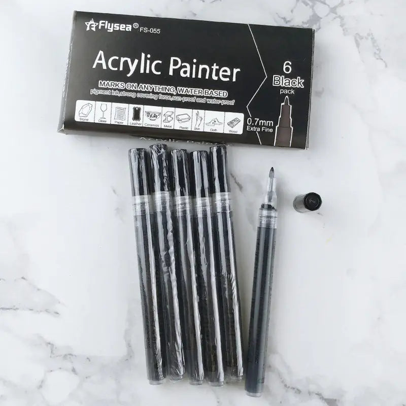 6-Pack Black and White Acrylic Markers for Art
