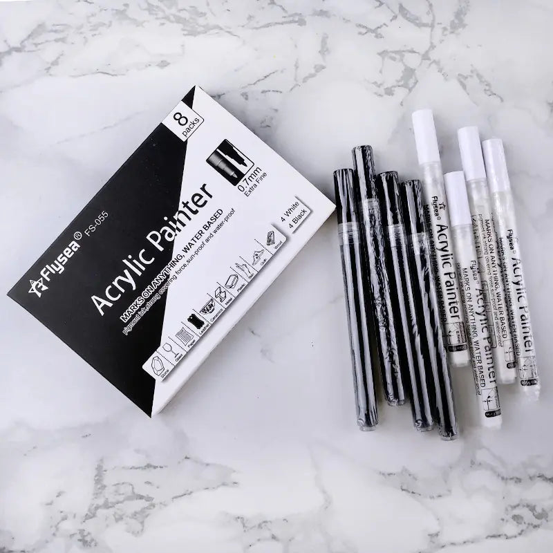 6-Pack Black and White Acrylic Markers for Art