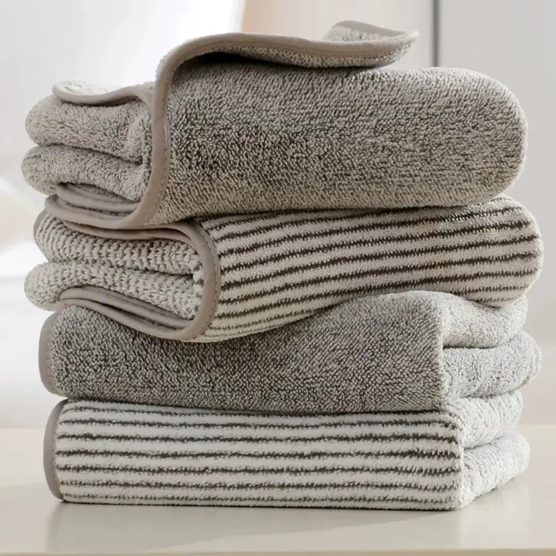 2pcs Ultra Thick Striped Coral Fleece Face Towels