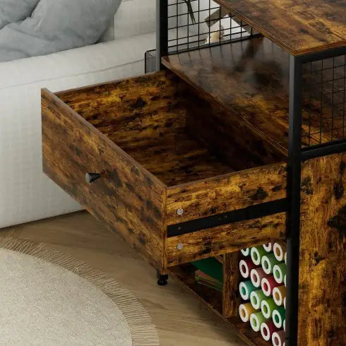 Craft Organization And Storage Cabinet Compatible With Cricut Machines, Crafting Cabinet With Drawer & 25 Vinyl Roll Holder, Craft Table Desk Workstation For Craft Room Home.Rustic Brown.