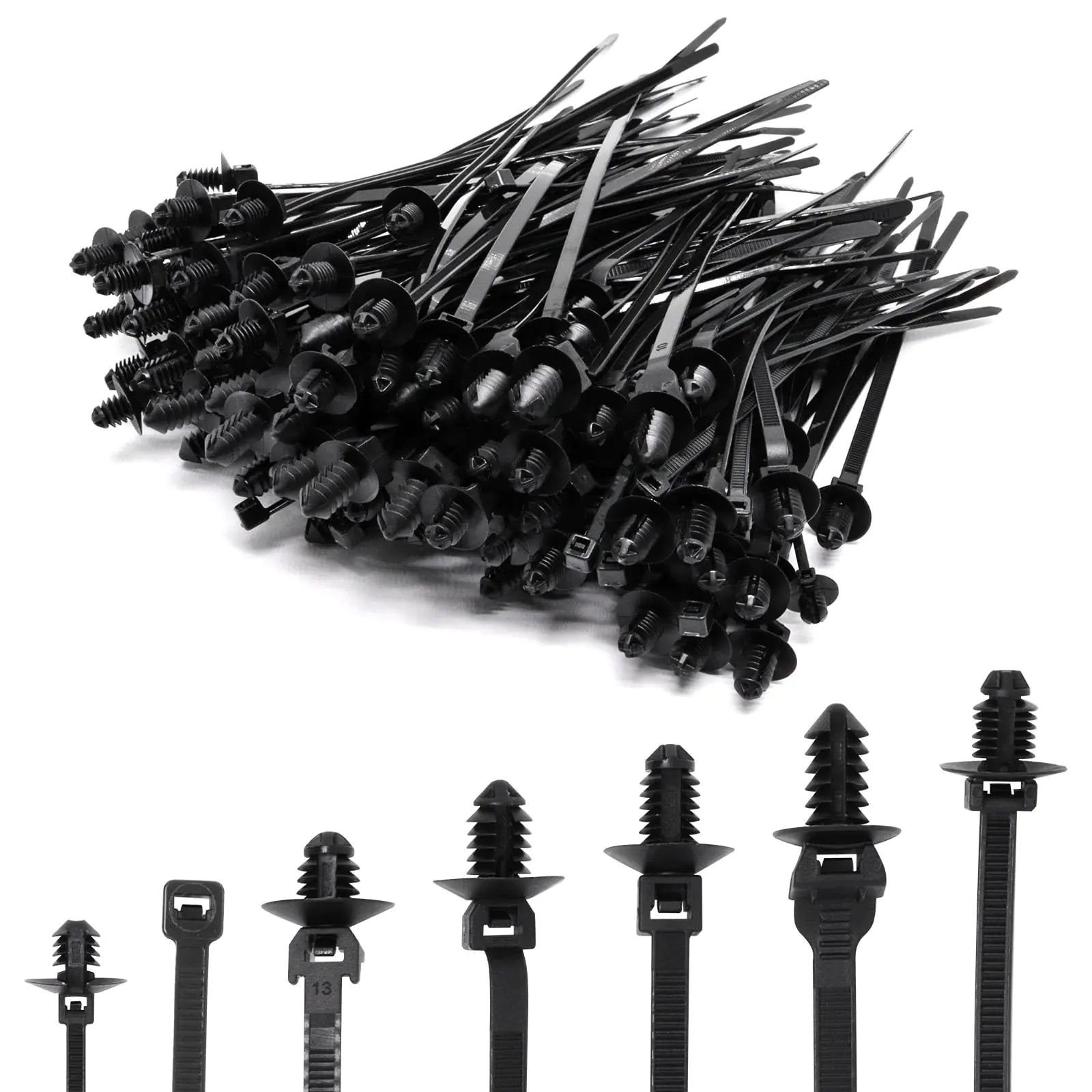 160pcs Push Mount Cable Zip Tie Assortment 7 Popular Size Universal Nylon Self Locking Straps Heavy Duty Nylon Zip Tie for Indoor & Outdoor Electronic Auto Construction