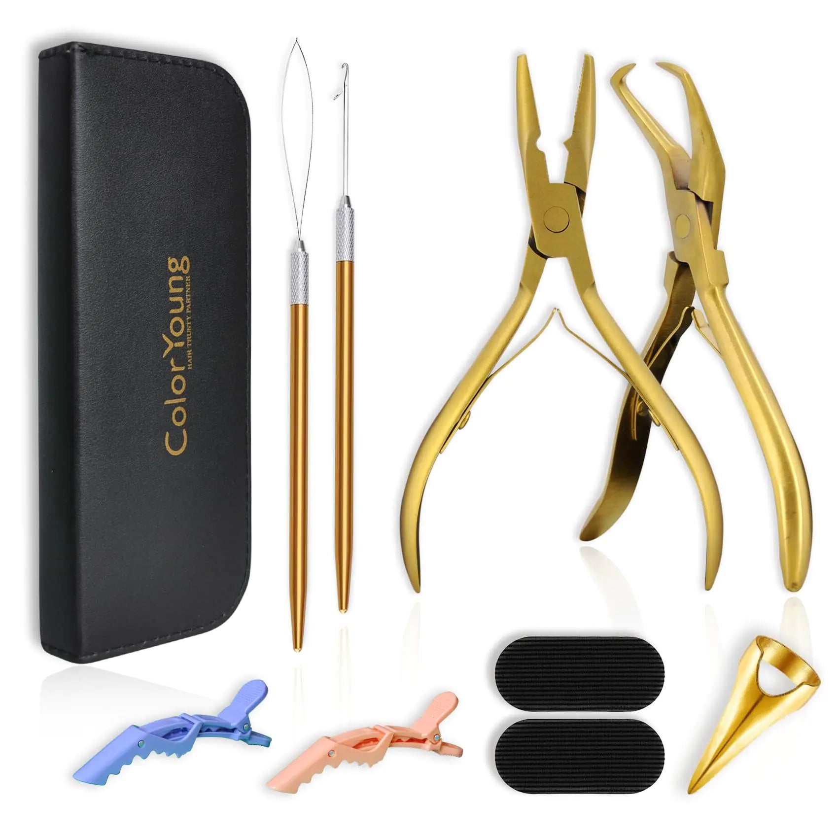 ColorYoung Microlink Tool Kit Micro Bead Hair Extensions Pliers Kits Hair Extension Bead Closer and Remover Pliers For Hair Extensions(Light Gold)