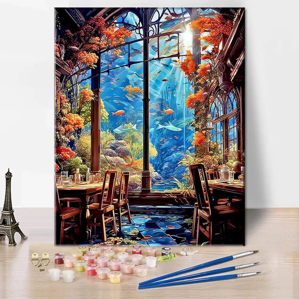 Axquilon Paint by Numbers Kit for Adults Beginner-Aquarium Adult Paint by Number Kits on Canvas Easy Adults Paint-by-Number Kits Oil Painting Craft Supplies for Gift Home Wall Decor 16 x 20in