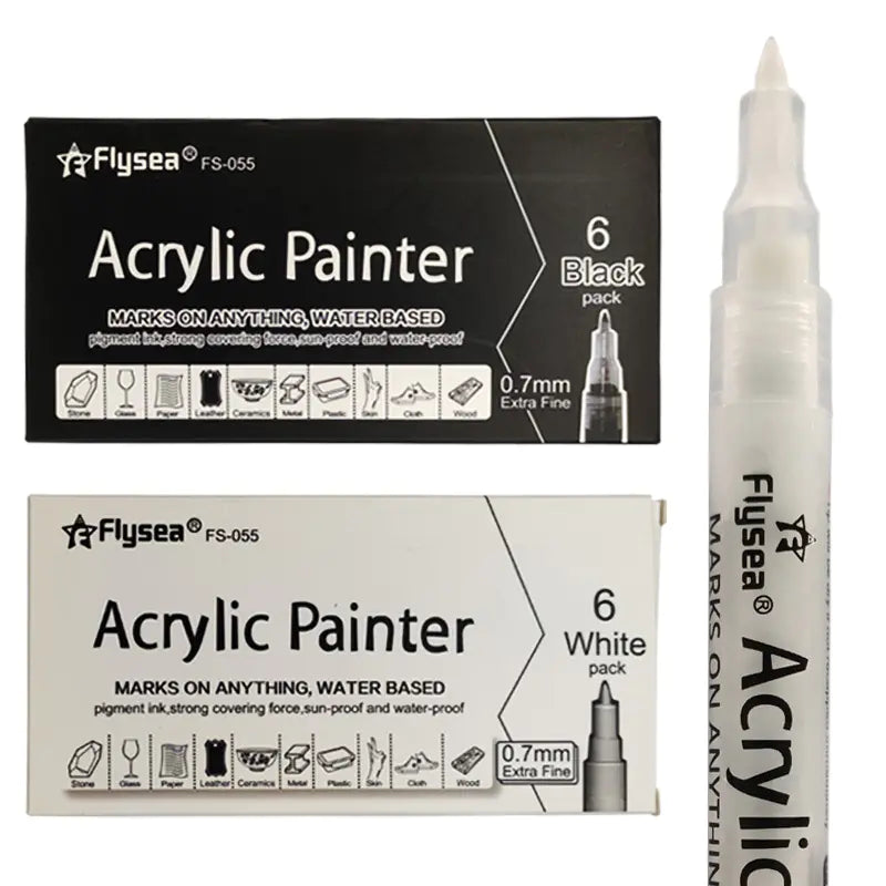 6-Pack Black and White Acrylic Markers for Art