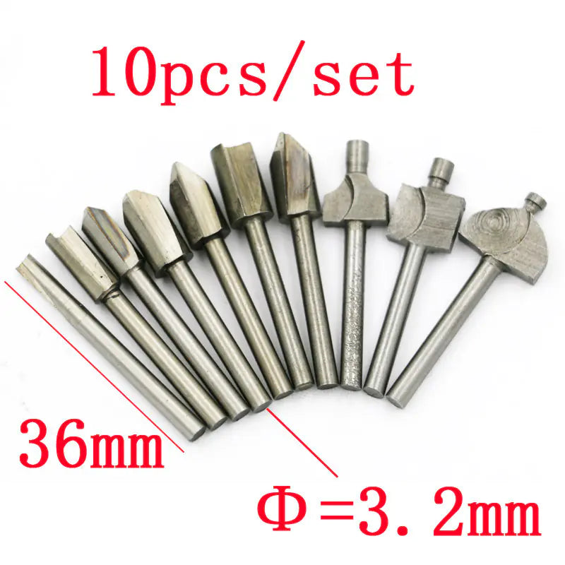 High-Speed Steel 10-Piece Woodworking Router Bit Set