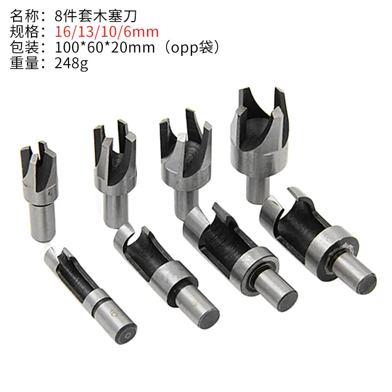8-Piece Wood Plug Drill Set with Hole Saw Bits