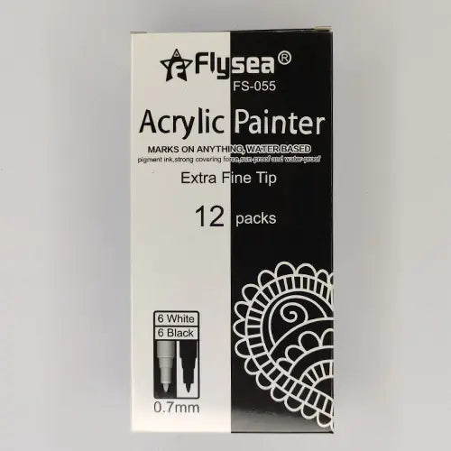 6-Pack Black and White Acrylic Markers for Art