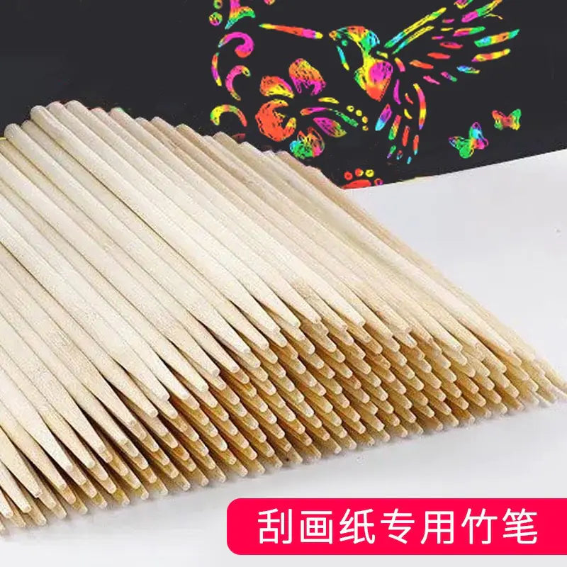 Bamboo Scratch Pens and Paper for Kids' Art