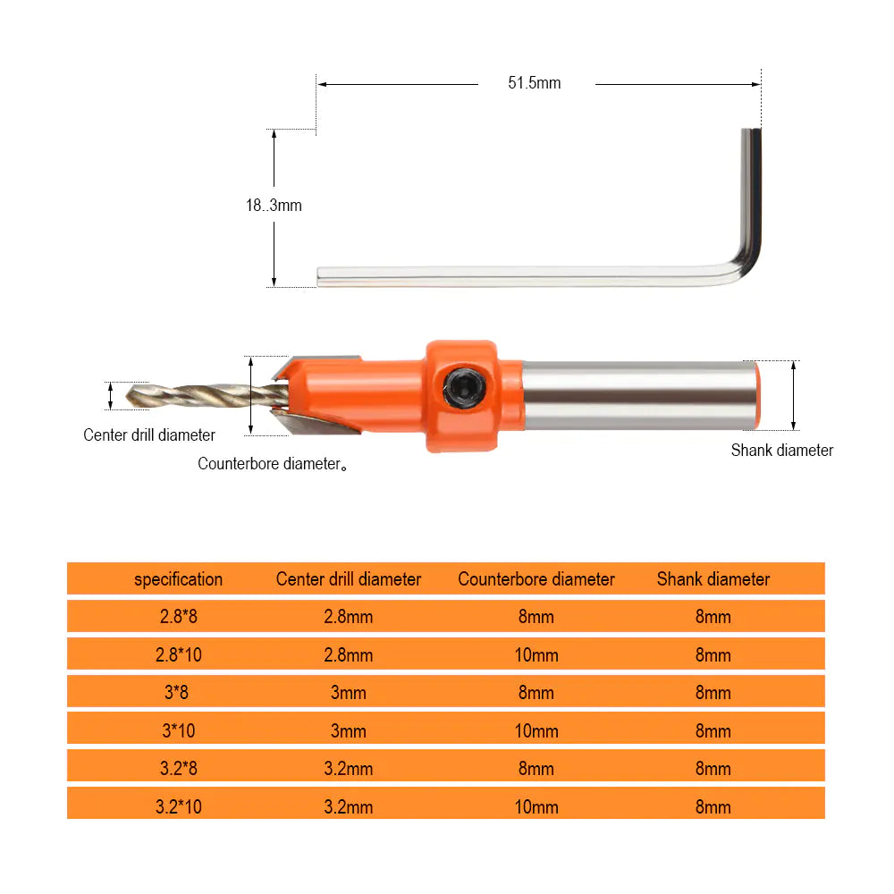 Woodworking Step Drill and Countersink Drill Set
