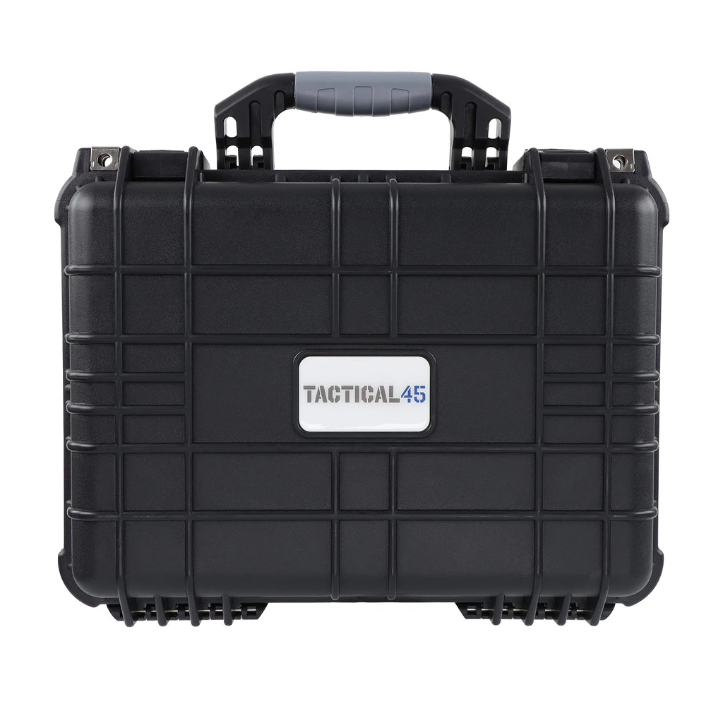Tactical45 Hard Case with Foam - 16 x 13 x 7in Hard Shell Waterproof Storage Case with Pluck Padding Protective Latching Suitcase for Rifles Cameras Handguns Drones Guitars and Electronics